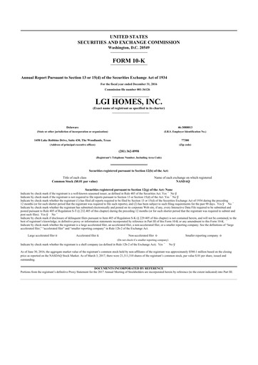 Thumbnail LGI Homes
 10-K Annual Report 2016