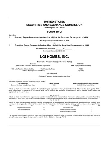 Thumbnail LGI Homes
 10-Q Quarterly Report FY2022 