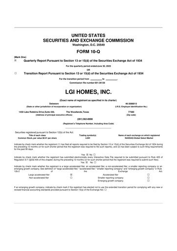 Thumbnail LGI Homes
 10-Q Quarterly Report FY2025 