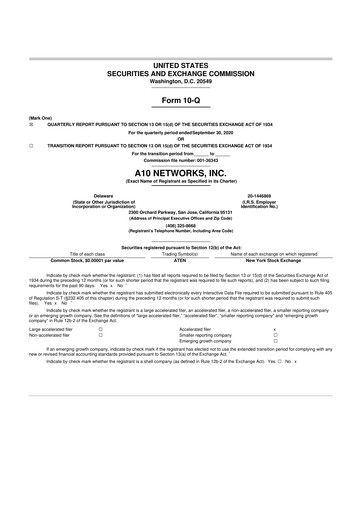 Thumbnail A10 Networks 10-Q Quarterly Report FY2020 