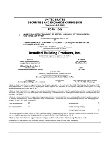 Thumbnail Installed Building Products 10-Q Quarterly Report FY2021 