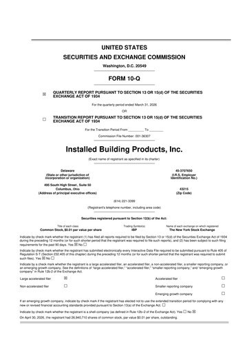 Thumbnail Installed Building Products 10-Q Quarterly Report FY 