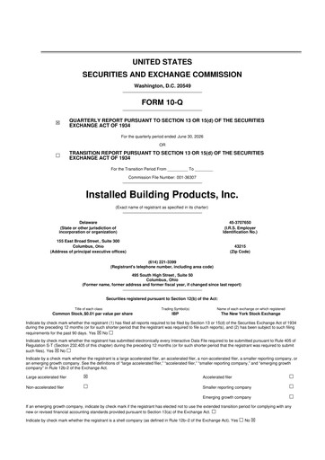 Vorschaubild Installed Building Products 10-Q Quartalsbericht 2026 