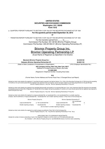 Thumbnail Brixmor Property Group
 10-Q Quarterly Report FY 