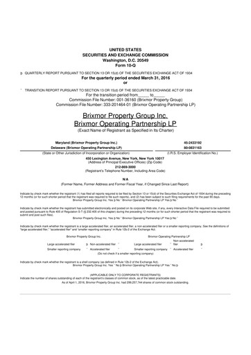 Thumbnail Brixmor Property Group
 10-Q Quarterly Report FY 