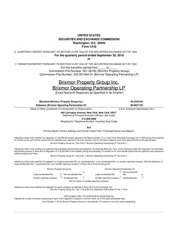 Thumbnail Brixmor Property Group
 10-Q Quarterly Report FY 