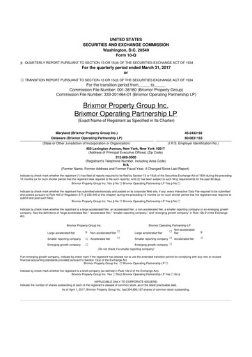 Thumbnail Brixmor Property Group
 10-Q Quarterly Report FY 