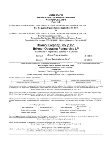 Thumbnail Brixmor Property Group
 10-Q Quarterly Report FY 