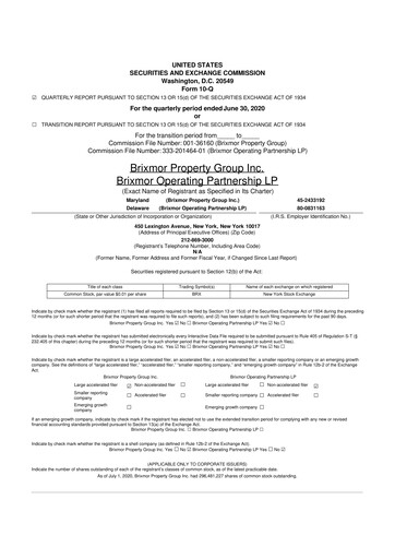 Thumbnail Brixmor Property Group
 10-Q Quarterly Report FY 