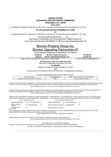 Thumbnail Brixmor Property Group
 10-Q Quarterly Report FY 