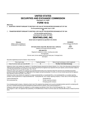 Miniature SentinelOne 10-Q Rapport trimestriel 2022 