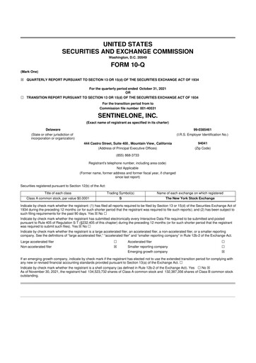 Miniature SentinelOne 10-Q Rapport trimestriel 2022 