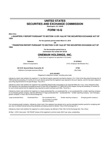 Thumbnail OneMain Financial
 10-Q Quarterly Report FY2018 