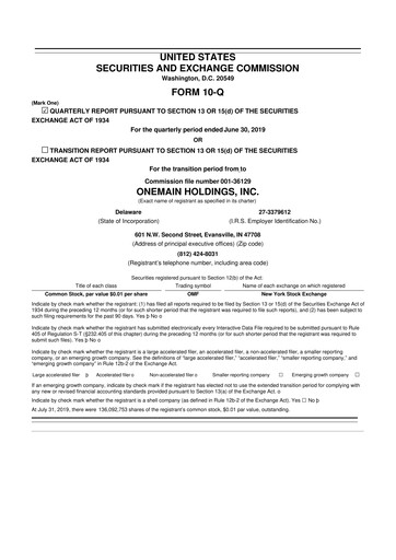 Thumbnail OneMain Financial
 10-Q Quarterly Report FY2019 