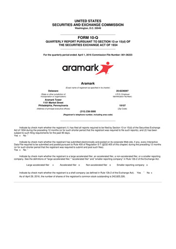 Thumbnail Aramark 10-Q Quarterly Report FY2016 