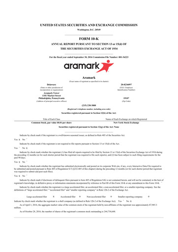 Thumbnail Aramark 10-K Annual Report 2016