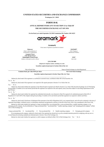 Thumbnail Aramark 10-K Annual Report 2018