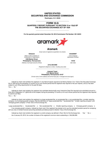 Thumbnail Aramark 10-Q Quarterly Report FY2019 