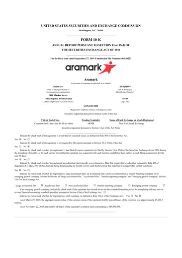 Thumbnail Aramark 10-K Annual Report 2019