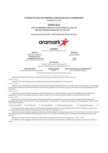 Thumbnail Aramark 10-K Annual Report 2020