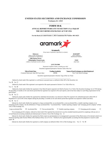 Thumbnail Aramark 10-K Annual Report 2021