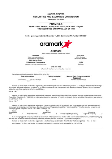 Thumbnail Aramark 10-Q Quarterly Report FY2022 