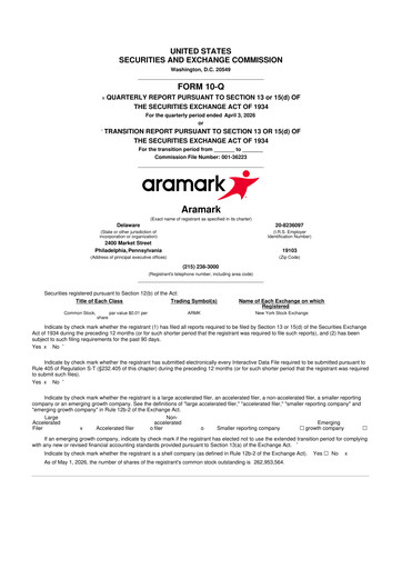 Thumbnail Aramark 10-Q Quarterly Report FY 