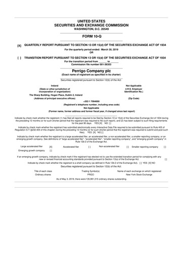 Thumbnail Perrigo 10-Q Quarterly Report FY2019 