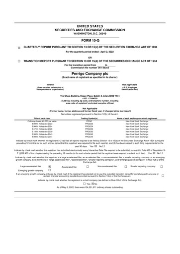Thumbnail Perrigo 10-Q Quarterly Report FY2022 