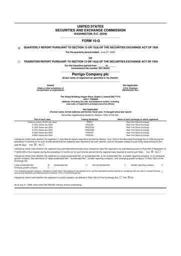 Thumbnail Perrigo 10-Q Quarterly Report FY2026 