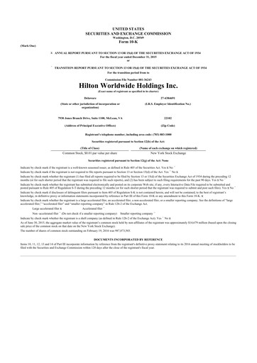 Thumbnail Hilton Worldwide 10-K Annual Report 2015