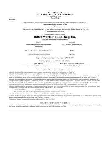 Thumbnail Hilton Worldwide 10-K Annual Report 2016