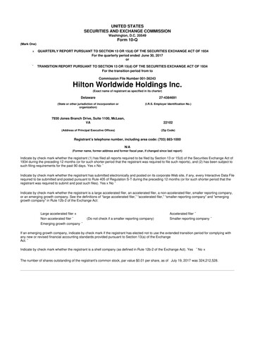 Thumbnail Hilton Worldwide 10-Q Quarterly Report FY2017 