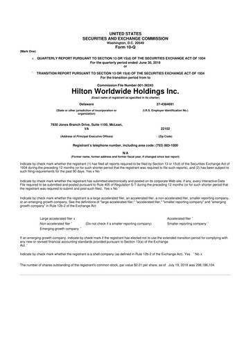 Thumbnail Hilton Worldwide 10-Q Quarterly Report FY2018 