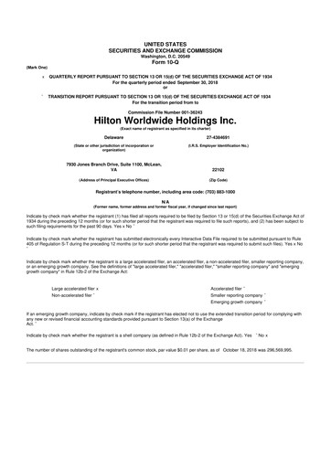 Thumbnail Hilton Worldwide 10-Q Quarterly Report FY2018 