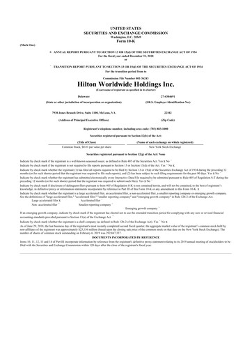 Thumbnail Hilton Worldwide 10-K Annual Report 2018