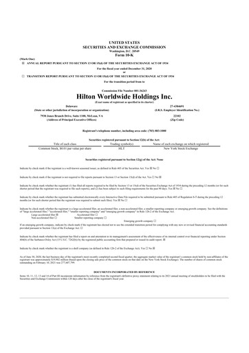 Thumbnail Hilton Worldwide 10-K Annual Report 2020