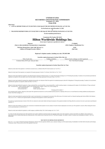 Thumbnail Hilton Worldwide 10-K Annual Report 2022