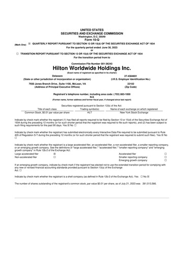 Thumbnail Hilton Worldwide 10-Q Quarterly Report FY2023 