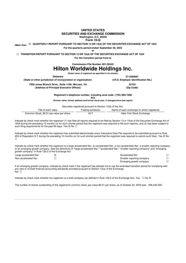 Thumbnail Hilton Worldwide 10-Q Quarterly Report FY2023 