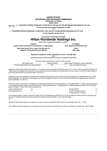 Thumbnail Hilton Worldwide 10-Q Quarterly Report FY2024 