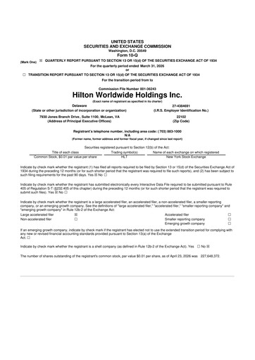 Miniature Hilton Worldwide 10-Q Rapport trimestriel  