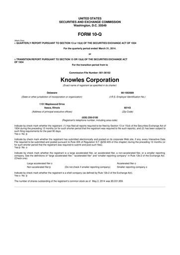 Thumbnail Knowles
 10-Q Quarterly Report FY2014 