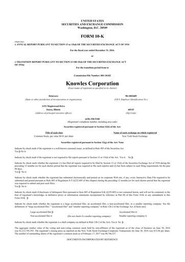 Thumbnail Knowles
 10-K Annual Report 2016