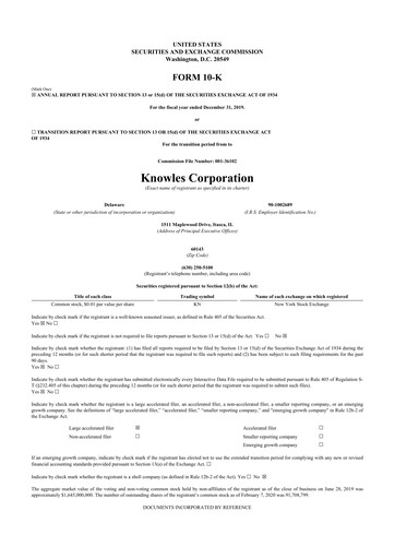Thumbnail Knowles
 10-K Annual Report 2019