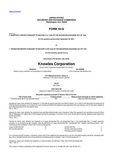 Thumbnail Knowles
 10-Q Quarterly Report FY2021 