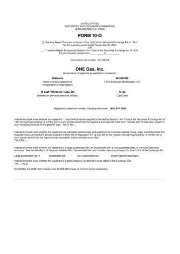 Thumbnail ONE Gas
 10-Q Quarterly Report FY2014 