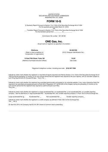 Thumbnail ONE Gas
 10-Q Quarterly Report FY2016 
