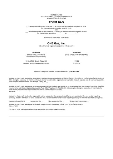 Thumbnail ONE Gas
 10-Q Quarterly Report FY2016 