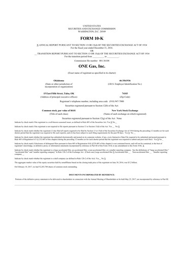 Thumbnail ONE Gas
 10-K Annual Report 2016